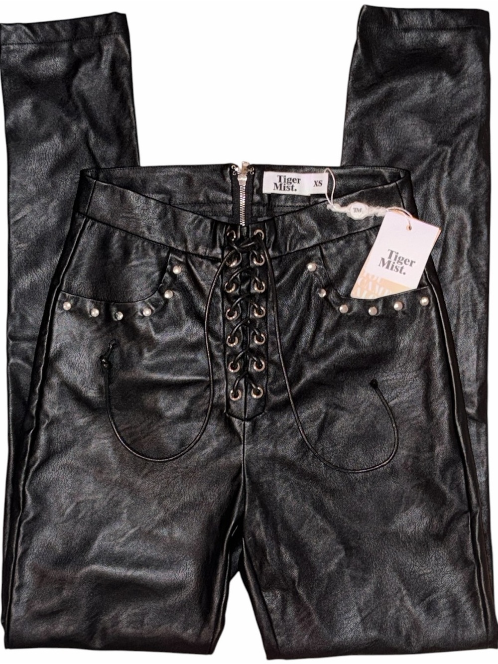 Tiger Mist Black Faux Leather Lace-Up Pants